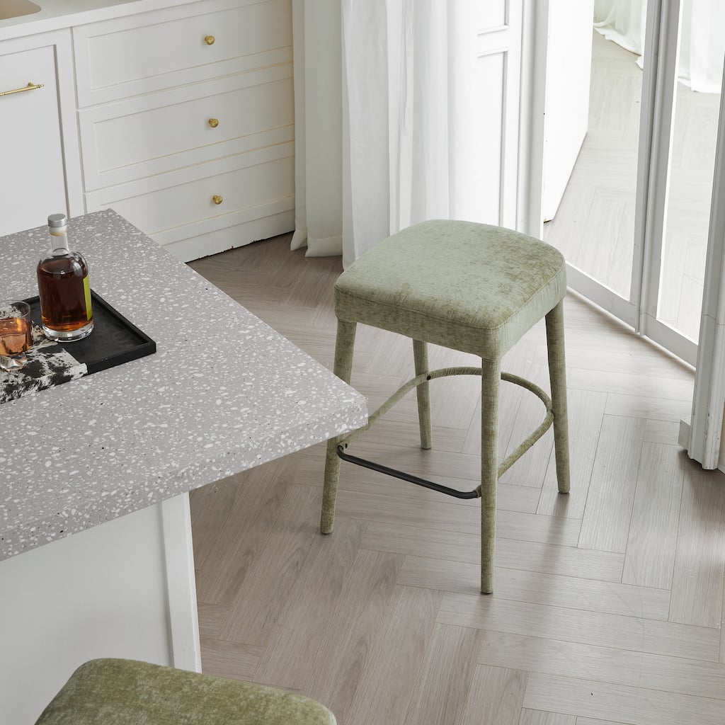 Rossetta 2-Piece Backless Fresh Design Padded Fabric Bar Stool Set with Integrated Metal Footrest