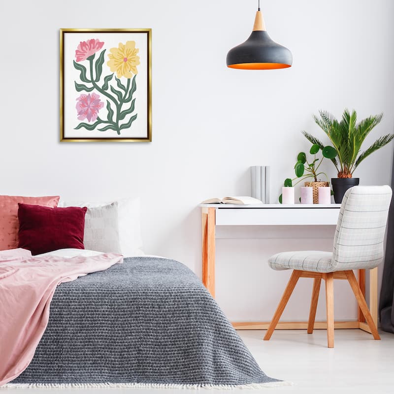 Stupell Modern Blooms with Curved Leaves Framed Floater Canvas Wall Art Design By Kim Allen