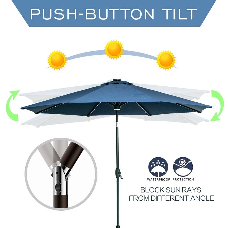 Ainfox 10ft Patio Umbrella with Lights Outdoor Solar Umbrella