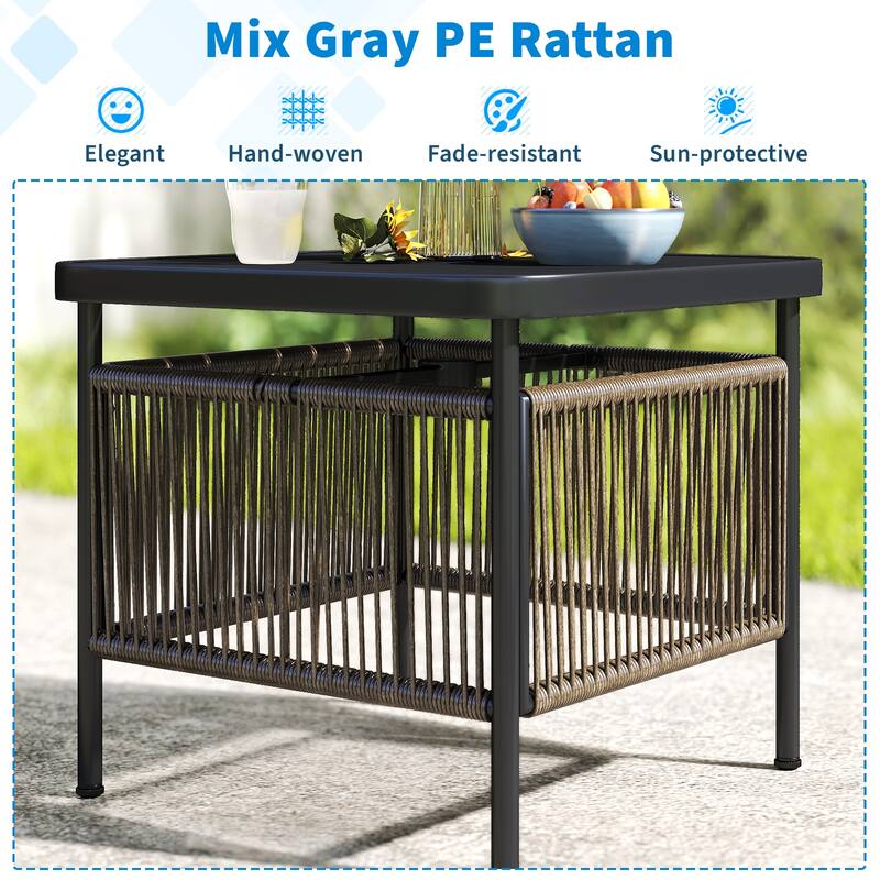 Outdoor Rustic Wood Patio Side Table with 2-Tier Storage and Umbrella Hole Metal Frame - 20.5" x 18" x 18"