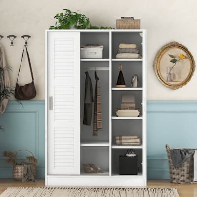 42.5"W Modern 3 door louvered closet with hanging rods and dividers