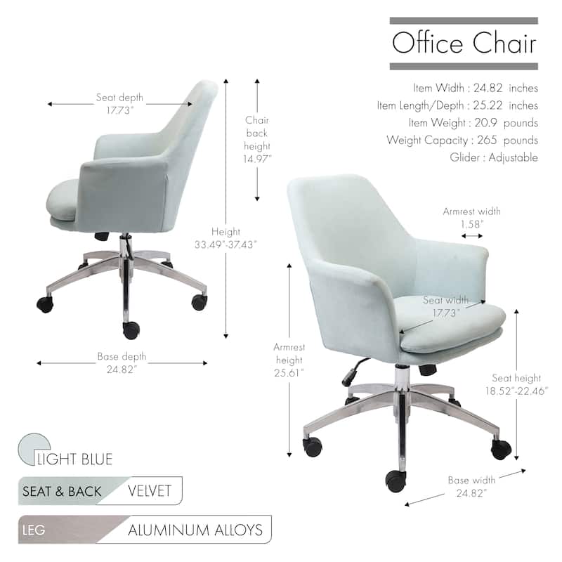 Porthos Home Nala Velvet Office Chair with Arms, Adjustable Seat
