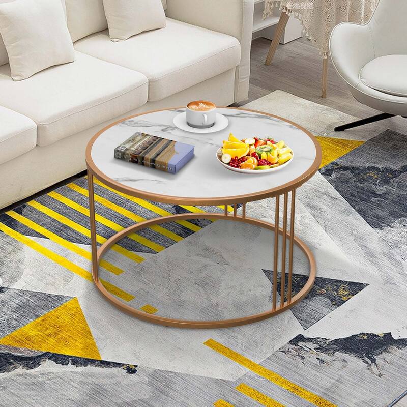 Aukfa Modern Faux Stone Round Coffee Table Set