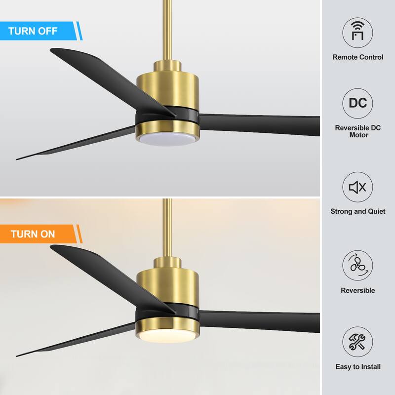 52-In LED Black/White/Gold Ceiling Fan with Light and Remote Control