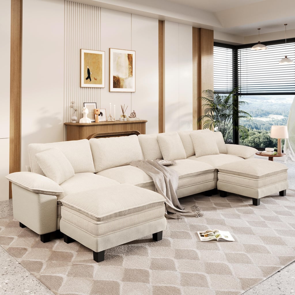 MAISON ARTS Modular Cloud Sectional Sofa, Comfy L- or U-Shaped Couch with Ottomans & Pillows, 4–6 Seat Living Room Sofa