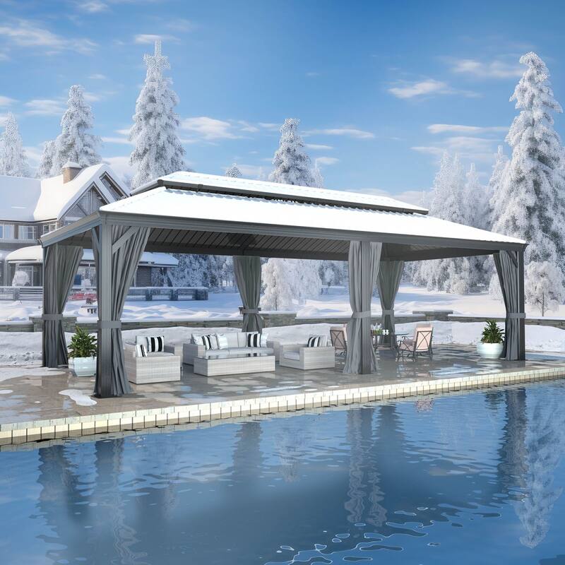 VEIKOUS Aluminum Double Hardtop Gazebo Pergola for Patio, Lawn, and Garden with Removable Curtains and Netting