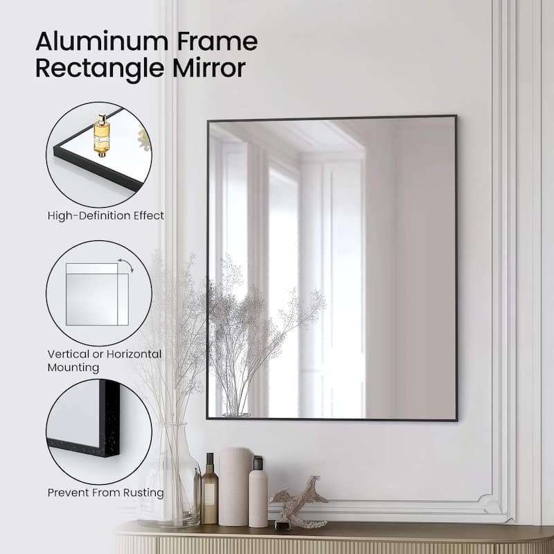 30 x 36 Inch Shatterproof Wall Mount Metal Frame Mirror