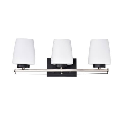 Black and Brushed Nickel 3-Light Vanity Light with Etched White Glass Shade
