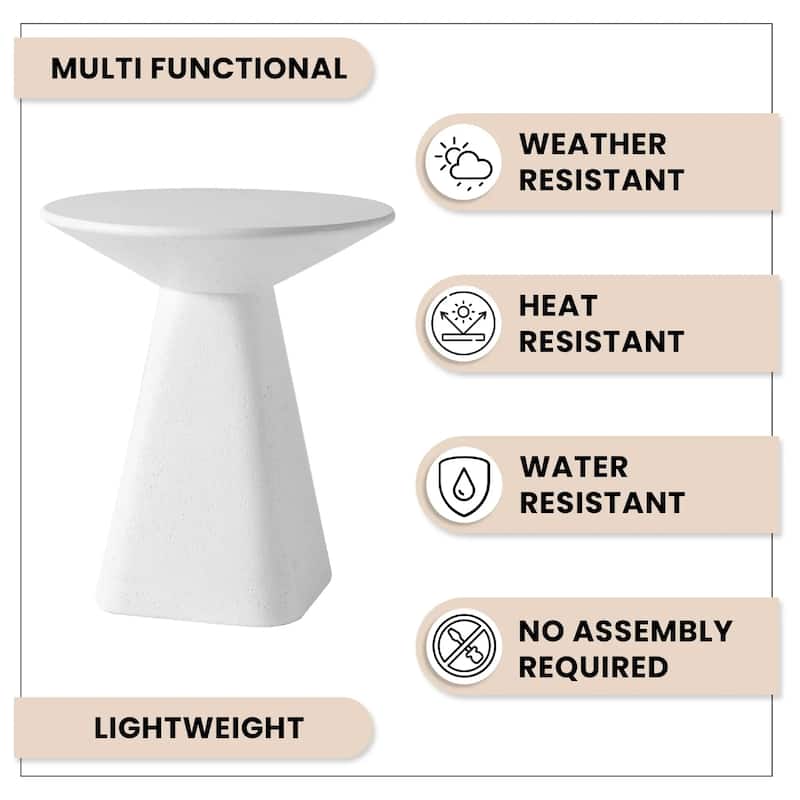 Elsie 18" Wide Circular Fiberstone Side Table with Powder-Coated Finish for Indoor/Outdoor Use