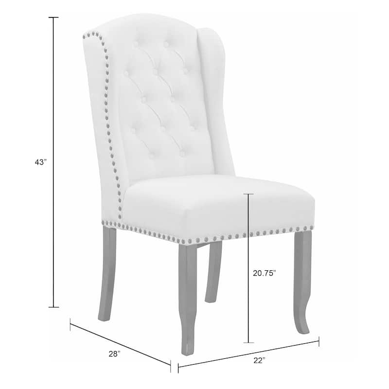 Set of 2 Alen Beige Fabric Dining Chair Wing Chair with Tufted Buttons