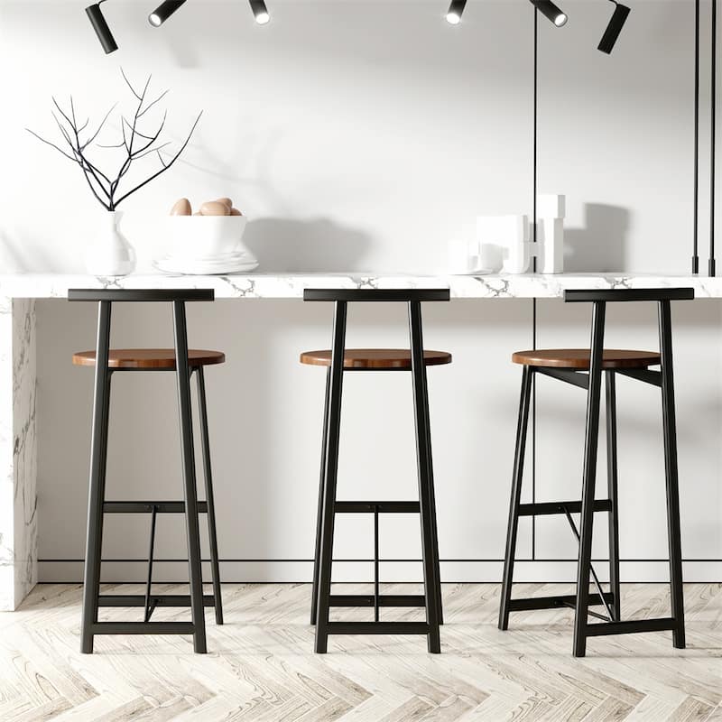 Bar Stool,Counter Height Barstools w/Back Armless Dining Chairs,3 PCS - Walnut Brown