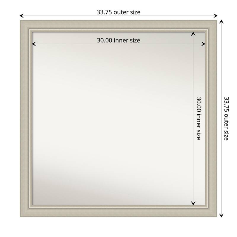 Romano Silver Narrow Framed Non-Beveled Custom Wall Mirror, Bathroom Vanity Mirror - Outer Size: 33.75 x 33.75
