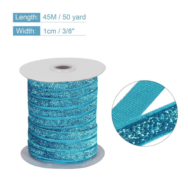 Metallic Glitter Velvet Ribbon 3/8 Inch x 50 Yard Single Face Ribbon - Lake Blue