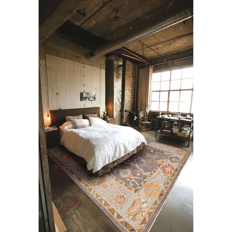 ECARPETGALLERY Hand-knotted Modern Oushak Dark Grey Wool Rug - 9'10 x 13'9