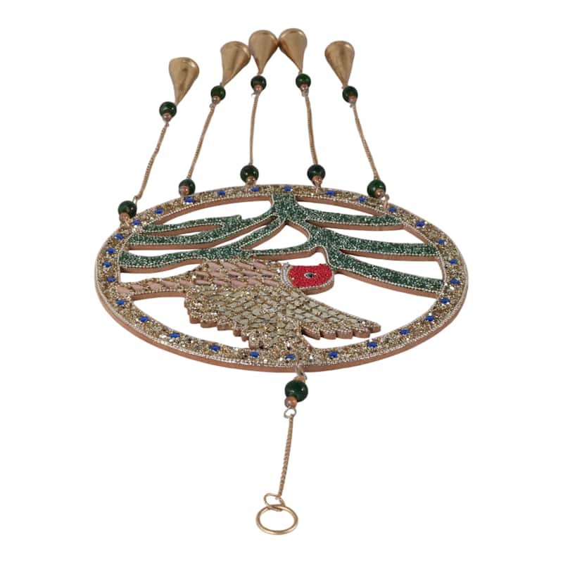 Wood Metal Mosaic Hummingbird Wind Chime Hanging Decor - 35" Green - 12" x 1.25" x 35"