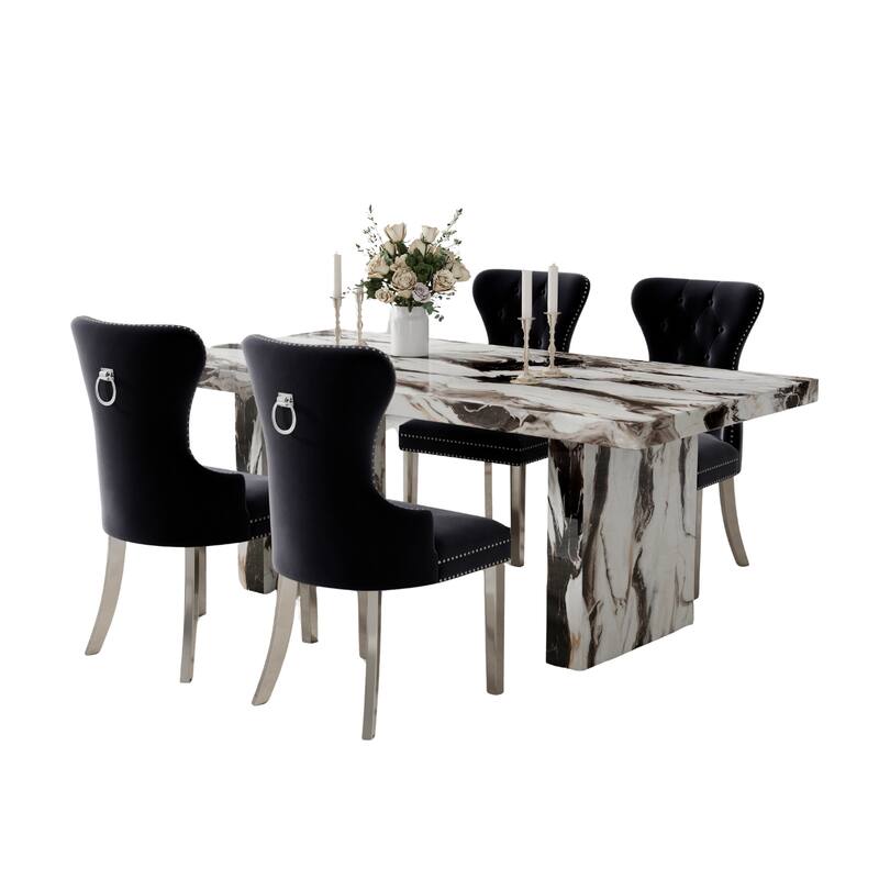 Roundhill Furniture Cavira 5-Piece Modern Faux Marble Dining Set