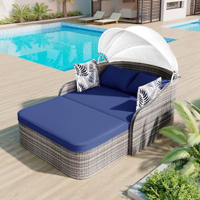 GO 79.9" Outdoor Sunbed with Adjustable Canopy, Daybed With Pillows