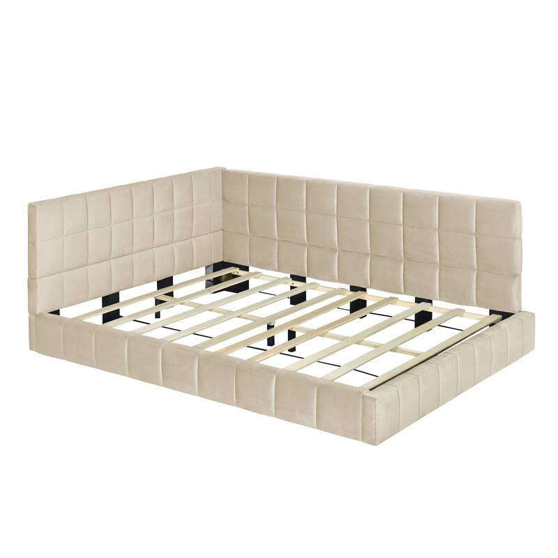 Beige Velvet Full Daybed with Classic Design
