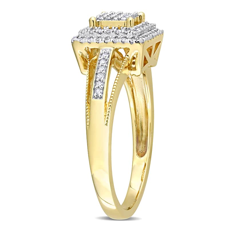 Miadora 1/4ct TDW Diamond Double Halo Square Cluster Ring in 10k Yellow Gold