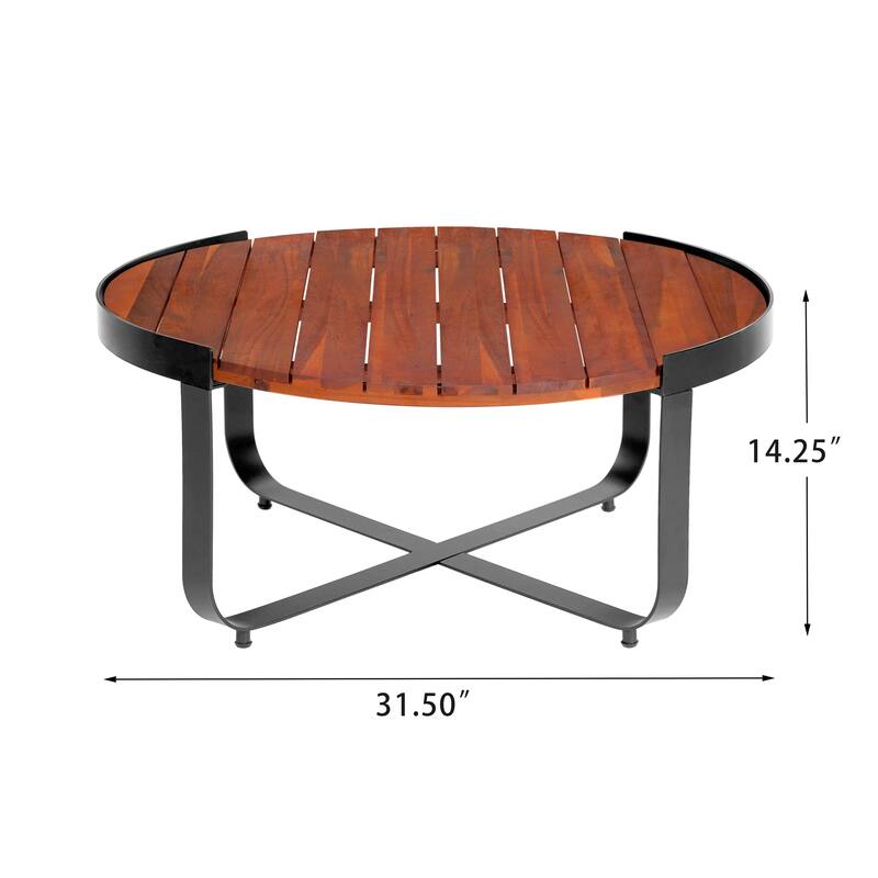 Roomfitters Outdoor Coffee Table with Slatted Mahogany Wood Surface and Sturdy Metal Frame, Modern Patio Accent, Mahogany