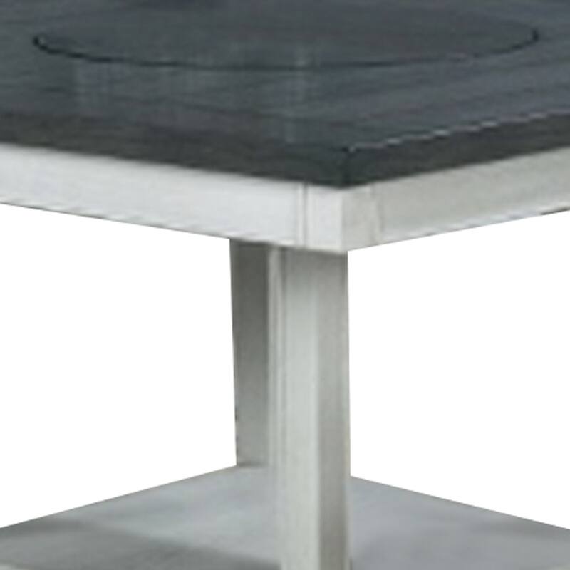 Counter Height Table with Wooden Open Shelf, White and Gray