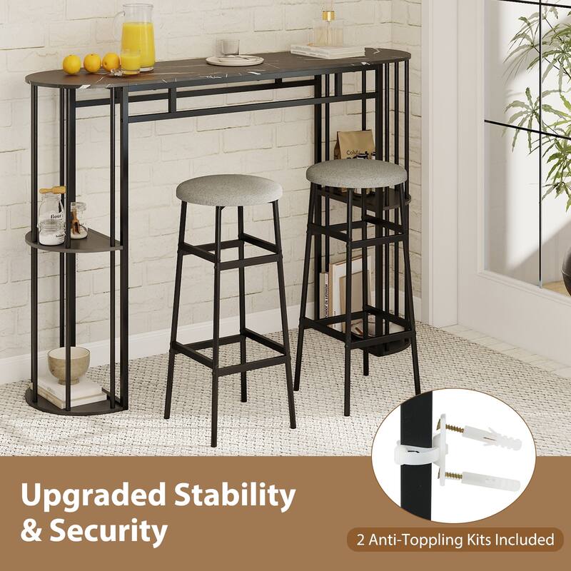 Gymax 60'' Long Bar Table Narrow Pub Table w/Faux Marble Tabletop &