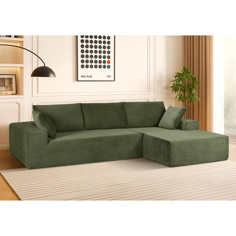 Modular Sleeper Sofa with Wide Armrest Corduroy L Shaped Sectional Couches for Living Room, No Assembly