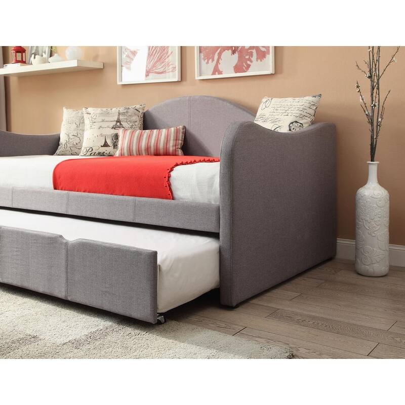 Linon Seraphina Grey Upholstered Daybed with Trundle