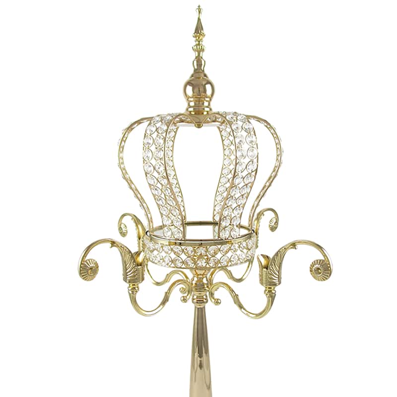 Large Crystal Bead Crown Decor Centerpiece Accent Piece Tabletop with Victorian Stand