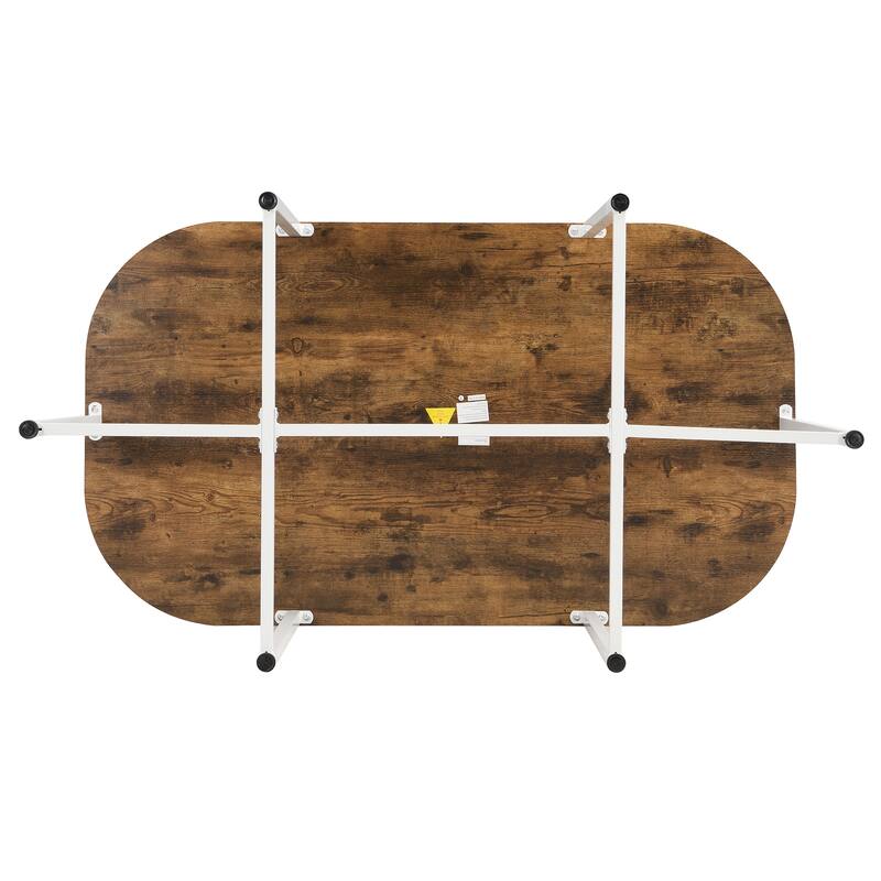 Creative Dining Table Set with Faux Marble Tabletop & Chair, Modern Metal Frame 55In Kitchen Table Set for 6, White