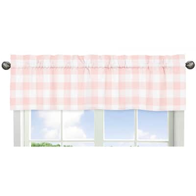 Pink Buffalo Plaid Check Collection Window Curtain Valance - Blush and White Shabby Chic Woodland Rustic Country Farmhouse