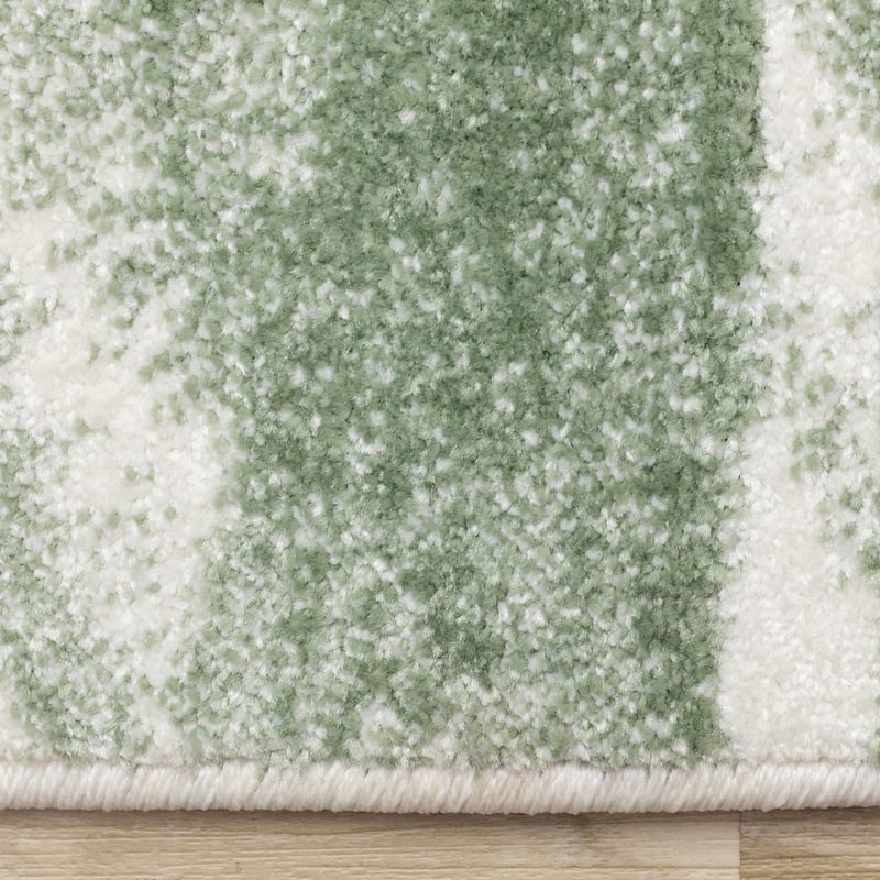 Green White Palm Branch Design Living Room Rug