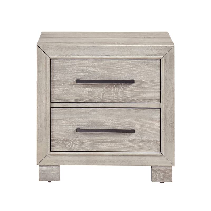 Modern Gray Finish Two-Drawer Wooden Nightstand