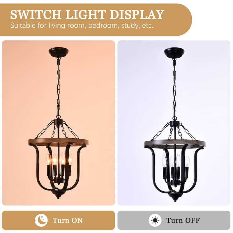 Farmhouse 4-Light Dimmable Cage Pendant Light Candle Chandelier for Kitchen Island