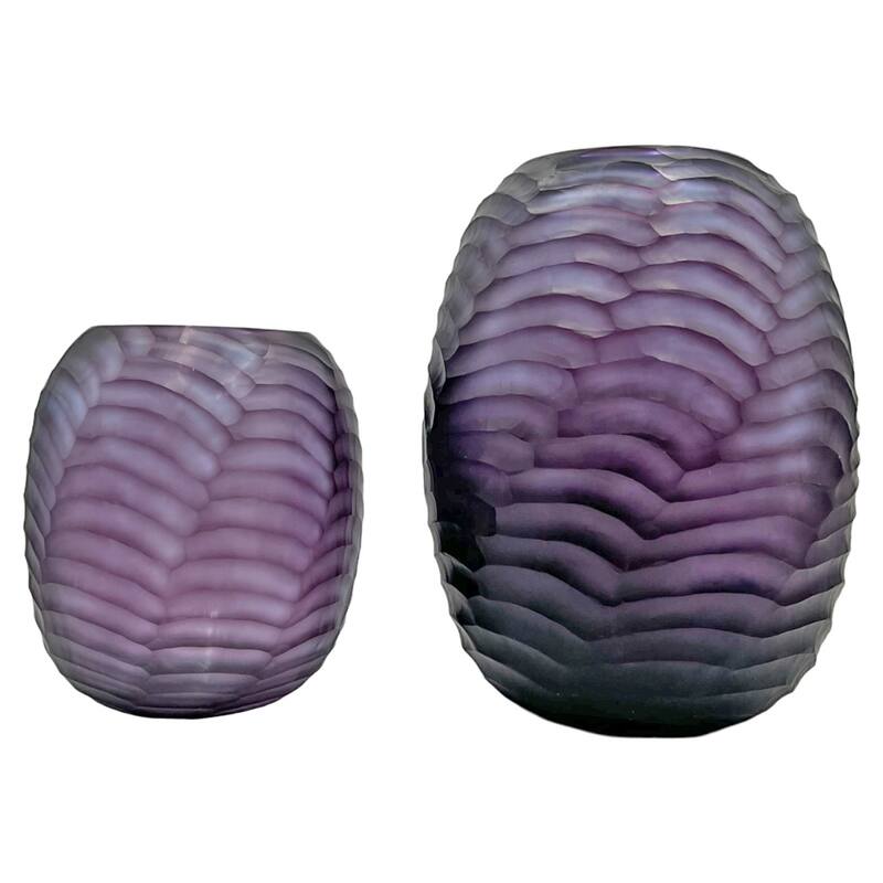 Set of 2 Decorative Handmade Glass Modern Art Vase in Purple