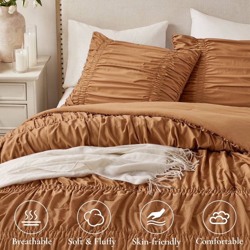 Brown Queen Comforter Set 3PC Microfiber French Country with 2 Shams