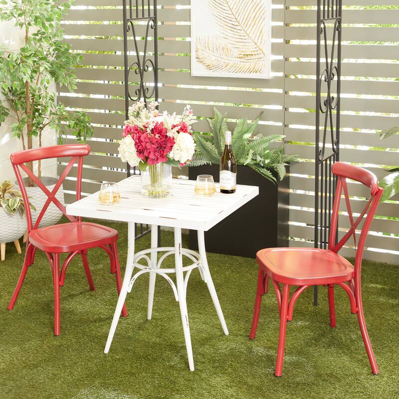 Iron Farmhouse Outdoor Dining Chair (Set of 2) - 22 x 19 x 35 - Red