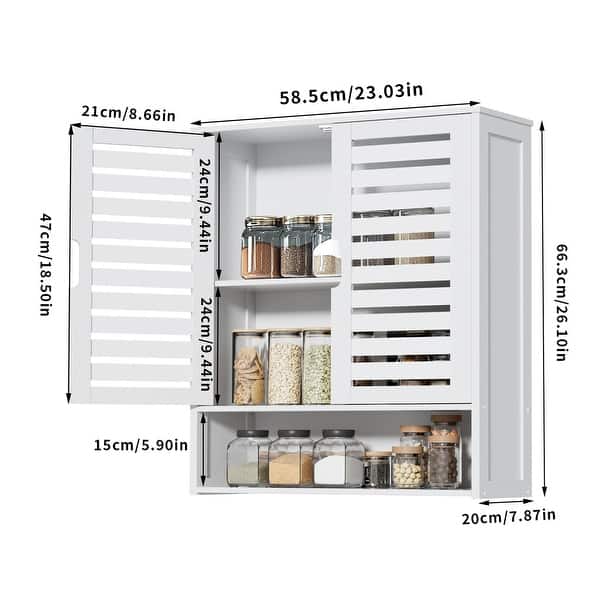 dimension image slide 2 of 3, Bathroom Wall Cabinet Storage Organizer with Adjustable Shelf Double Door