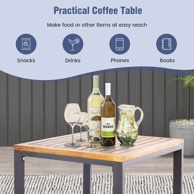 Costway 5pcs Patio Acacia Wood Cushioned Chair Ottoman Table Furniture - See Details