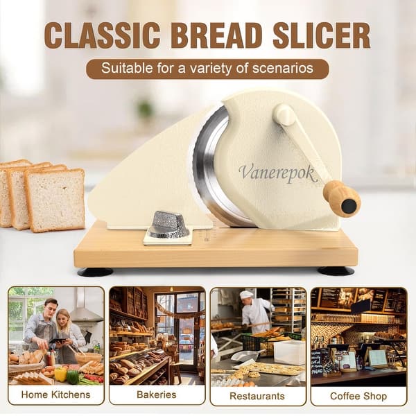 Cream White Manual Bread Slicer For Homemade Sourdough Bread with Hand Crank Adjustable Thickness For Even Slicing