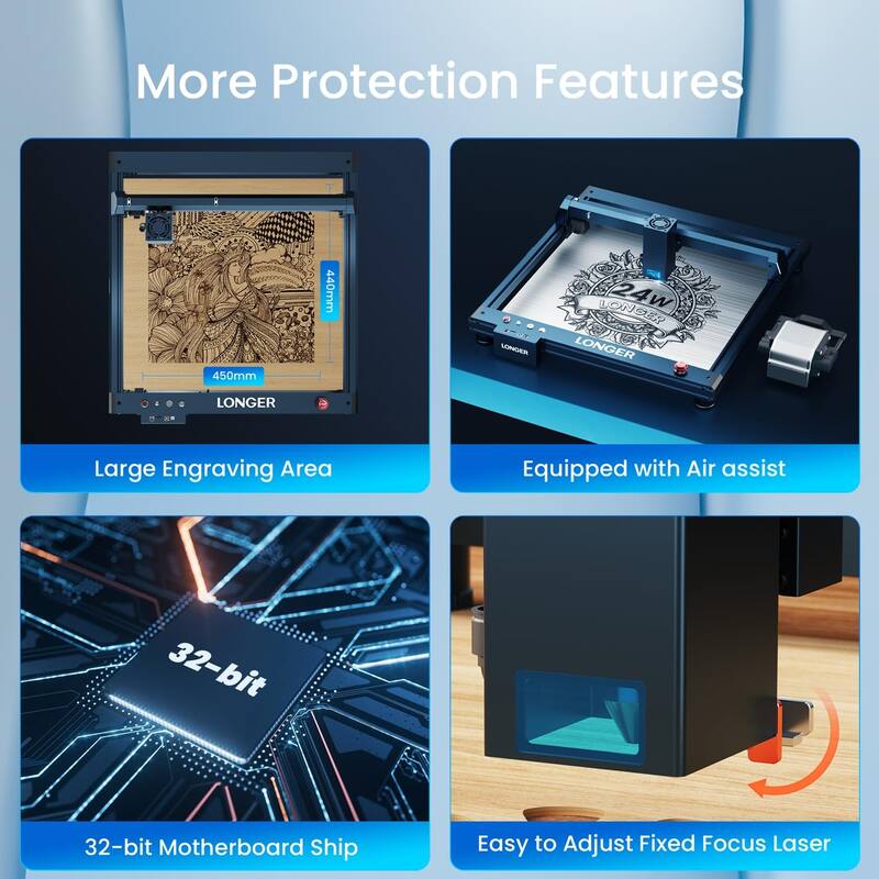 24W Output Laser Engraver Cutter with Auto Air Assist, Working Area 17.72x17.32 inch