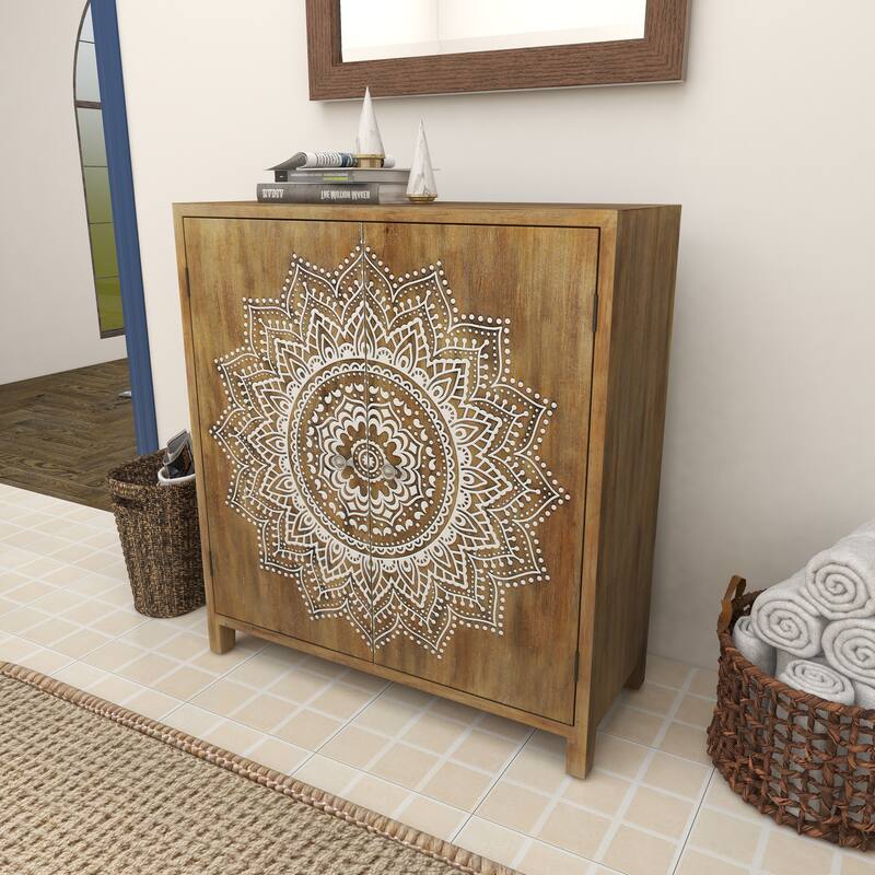 Brown Wood Bohemian Cabinet 36 x 32 x 14