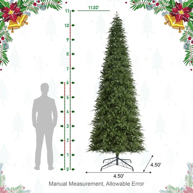 Glitzhome 7.5FT/9FT/11FT/15FT Pre-Lit Green Slim Fir Artificial Christmas Tree with Remote Control