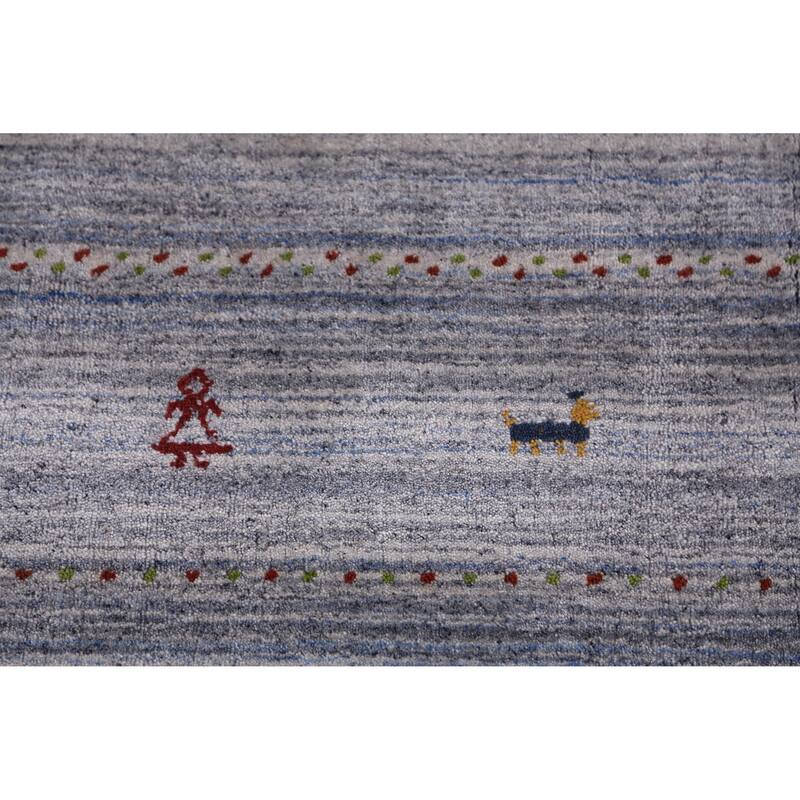 Hand Knotted Oriental 100% Wool Carpet Tribal Animal Pictorial Greys & Charcoal Gabbeh Area Rug - 9' 8'' X 7' 10''