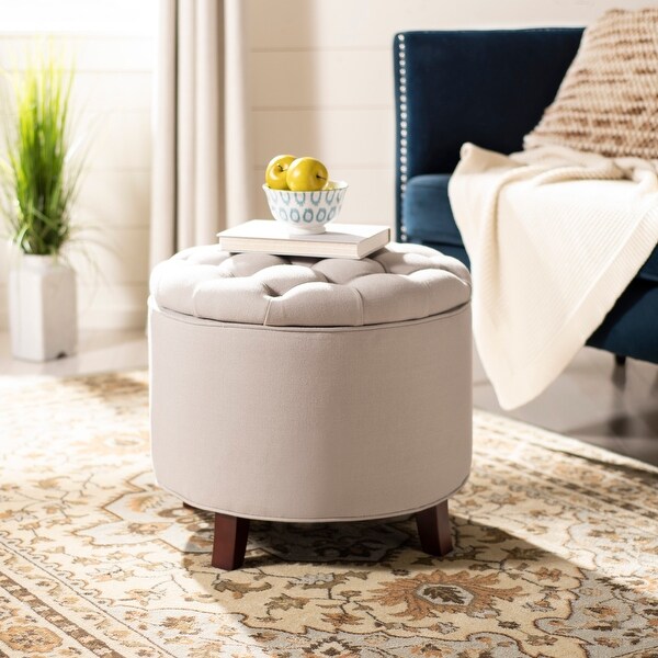 Safavieh Amelia Tufted Light Grey Linen Storage Ottoman. Opens flyout.