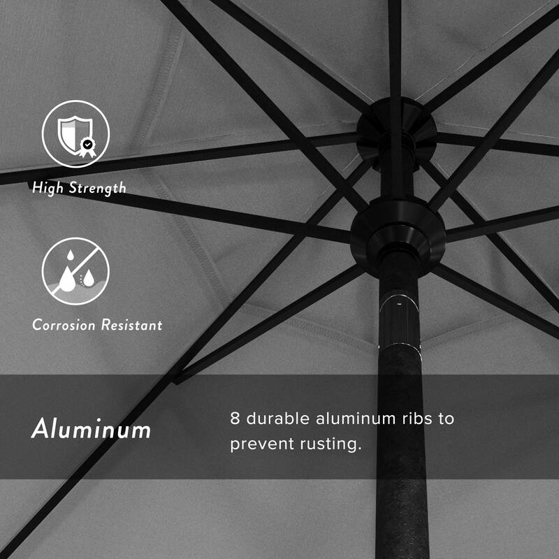 California Umbrella 9' Rd Golden State Series Patio Umbrella Black Aluminum Frame Crank Lift Collar Tilt Pacifica Pacific Blue