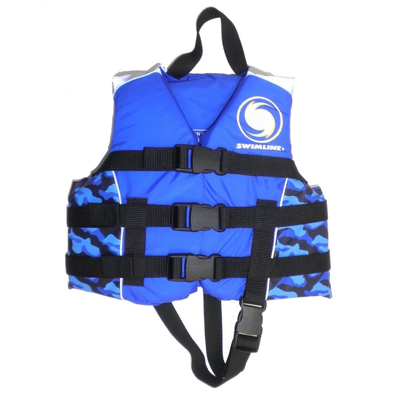 13.25" Blue and Black Swimming Pool Boys Camouflage Life Vest - Medium