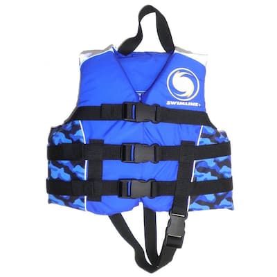 13.25" Blue and Black Swimming Pool Boys Camouflage Life Vest - Medium