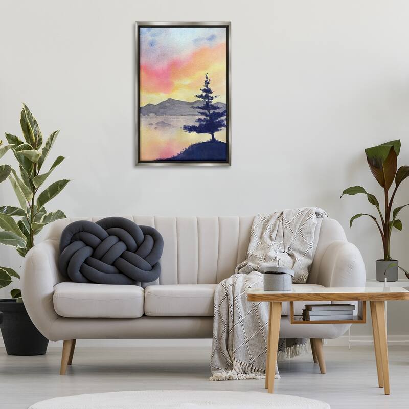 Stupell Radiant Sunset over Lake Framed Floater Canvas Wall Art Design By Stephanie Fielden