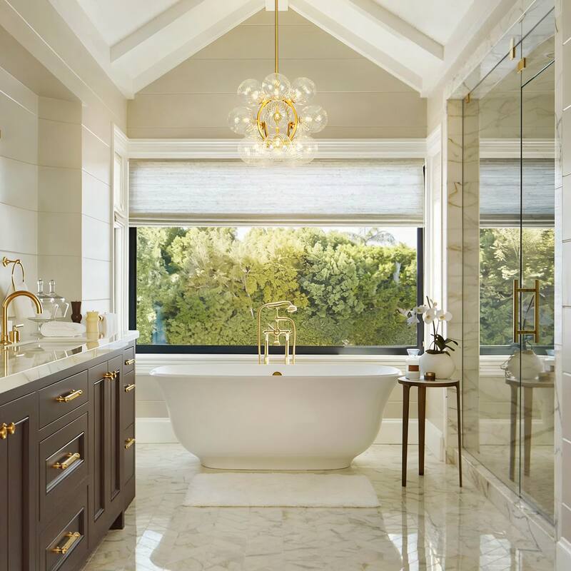 15-Light Brushed Gold Modern Luxury Twisted Glass Globe Iron Chandelier with Adjustable Rod for Living & Dining Rooms